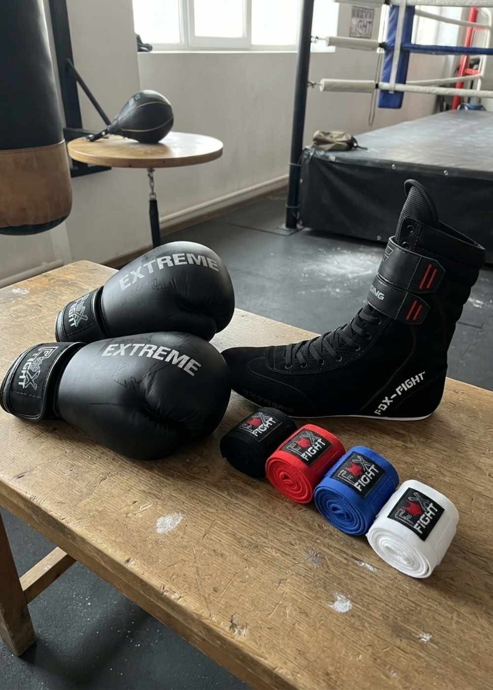 Boxausrüstung auf Tisch