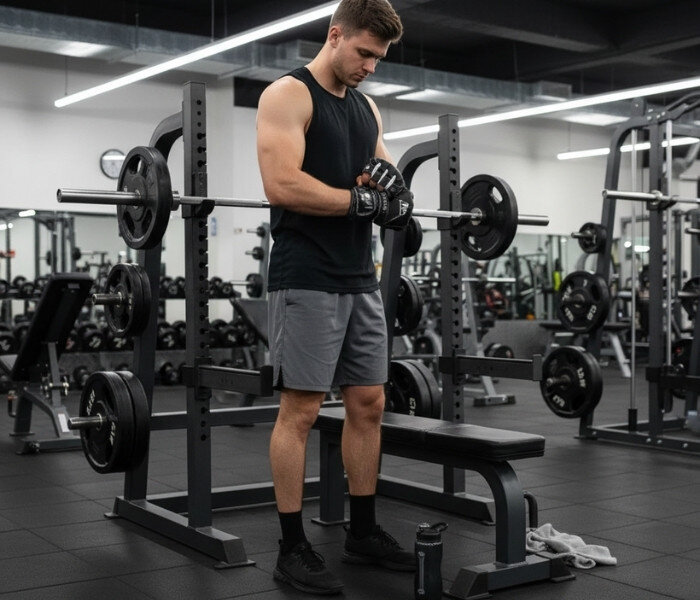 Fitness-Handschuhe werden angezogen