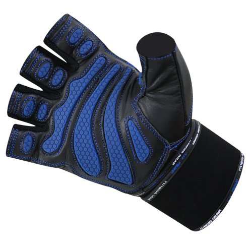 FOX-FIGHT SHOCK Fitness- Kraftsporthandschuhe aus echtem Leder M - schwarz/blau