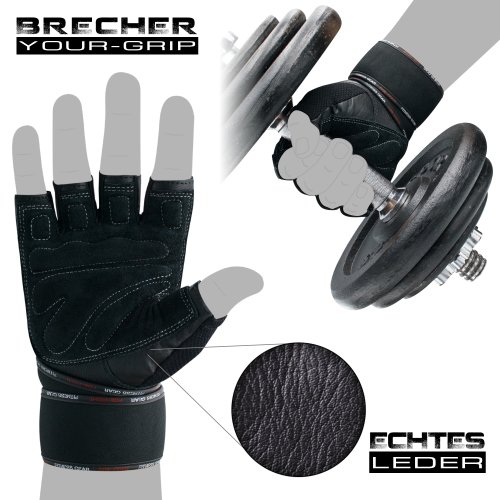 FOX-FIGHT BRECHER Fitness- Kraftsporthandschuhe aus echtem Leder M - schwarz