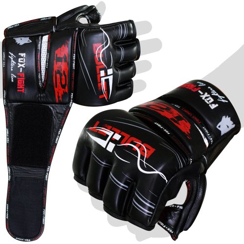 Kampfsport Grappling aus echtem Rindleder schwarz/weiß/rot NEU Handschuhe MMA 