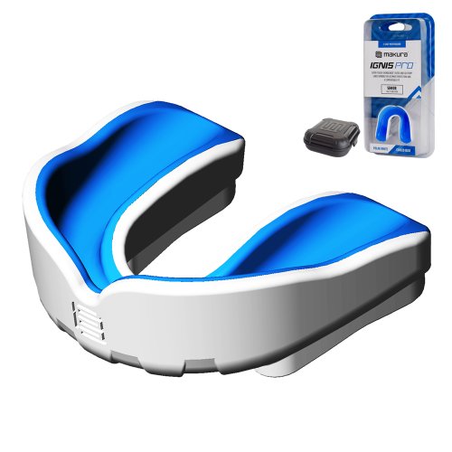 MAKURA Ignis PRO 2-Schichten Mundschutz Zahnschutz mit SUPER-TOUGH SHOKBLOKER u. OUTER AND GELFORM inkl. Aufbewahrungsbox weiss / blau