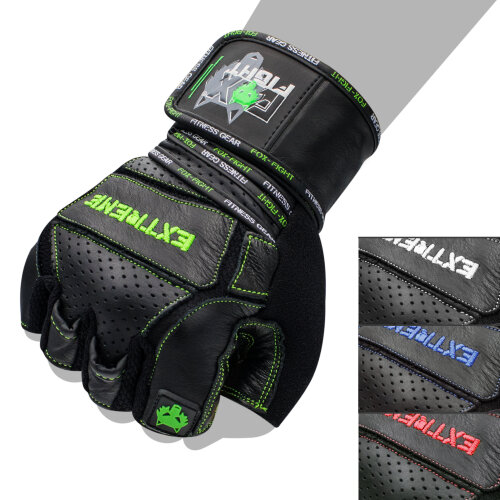 FOX-FIGHT EXTREME GREEN Fitness- Kraftsporthandschuhe aus echtem Leder L