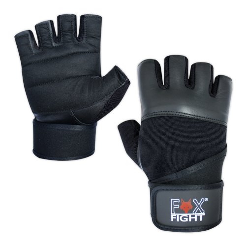FOX-FIGHT SUPER Fitness- Kraftsporthandschuhe aus echtem Leder M - schwarz