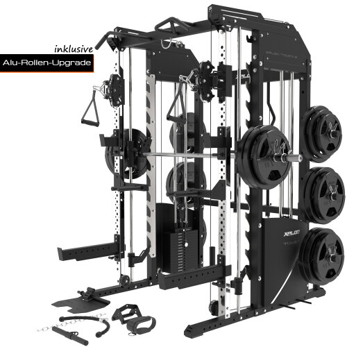 XPLON Tower6 Kraftstation Multipresse Klimmzugstation inkl. 180kg Steckgewichte Ø30mm / 50mm | Übersetzungsverhältnis 2:1 & 1:1