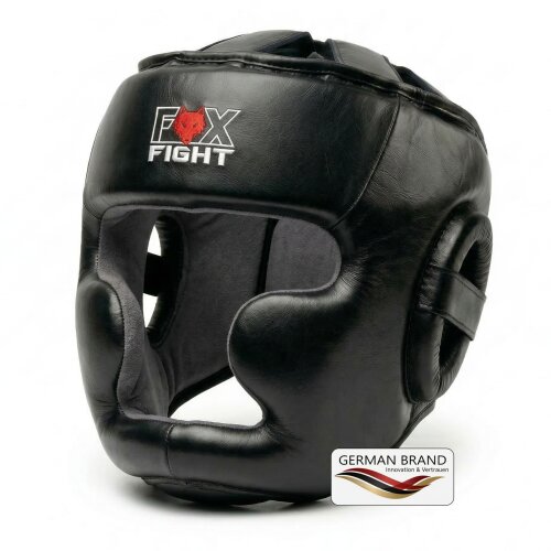 FOX-FIGHT PRO Kopfschutz Full Face aus echtem Leder S / M - schwarz